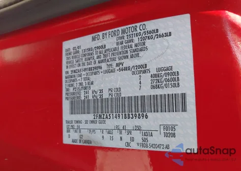 2001 Ford Windstar Lx из США, поврежденный, VIN 2FMZA51491BB39896